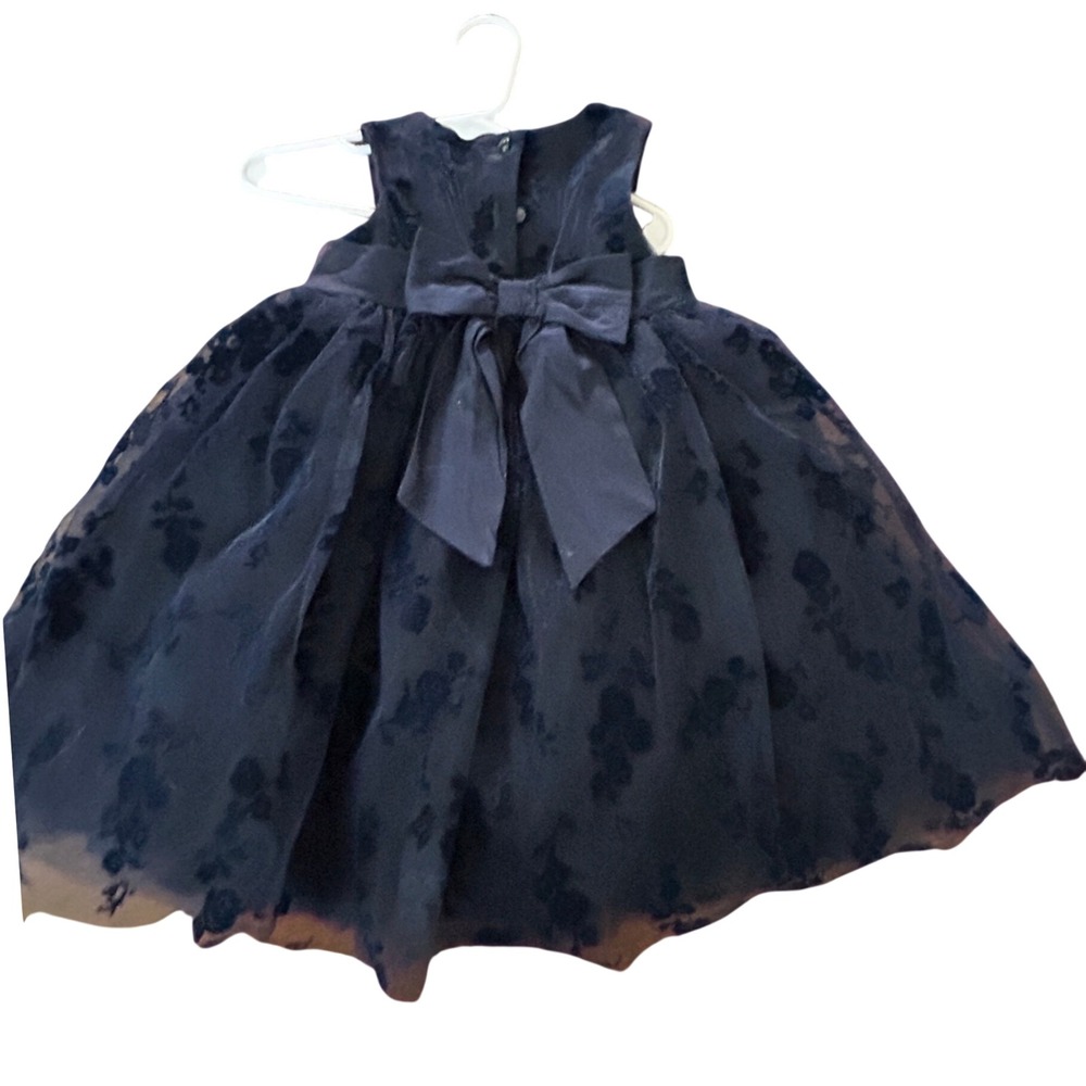 Navy Blue Girls Floral Burnout Party Dress Sleeveless Back Bow Formal Gown